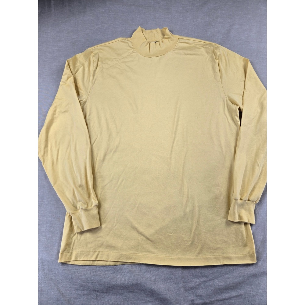 Lands End Mens Mock Neck Long Sleeve Shirt Yellow Size L 42-44 Regular Peru